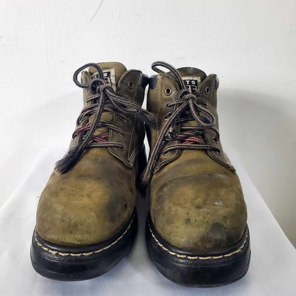 Vintage Roots 90s Hiking Boot Nubuck Leather LaceUp Lug Sole Green Olive - Picture 4 of 13